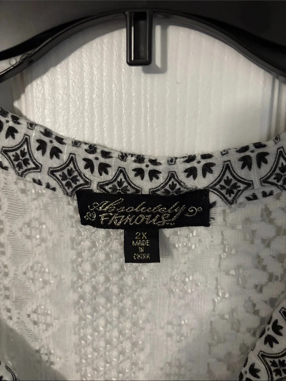 Absolutely Famous Black & White Lace Yoke Camisole with Red and Teal Hem